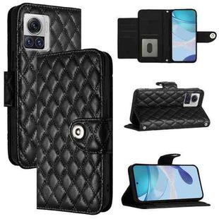 For Motorola Edge 30 Ultra Rhombic Texture Flip Leather Phone Case with Lanyard(Black)