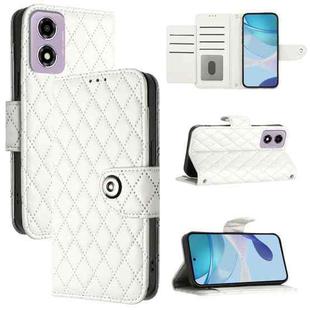 For Motorola Moto E14 Rhombic Texture Flip Leather Phone Case with Lanyard(White)