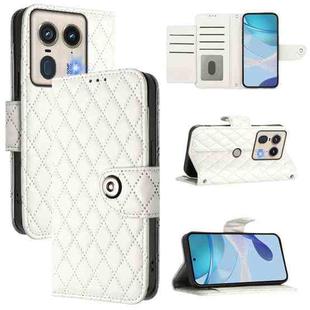 For Motorola Edge 50 5G Global Rhombic Texture Flip Leather Phone Case with Lanyard(White)