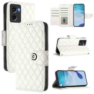 For Motorola Moto G05 Rhombic Texture Flip Leather Phone Case with Lanyard(White)