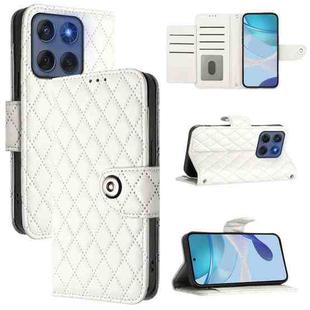 For Motorola Edge 60 Fusion 5G Global Rhombic Texture Flip Leather Phone Case with Lanyard(White)