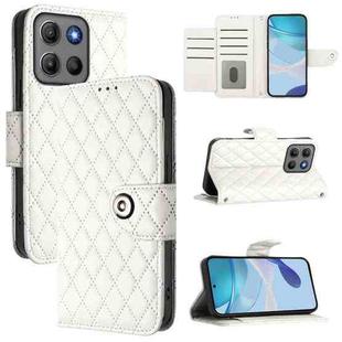 For Motorola Moto G15 / G15 Power Rhombic Texture Flip Leather Phone Case with Lanyard(White)
