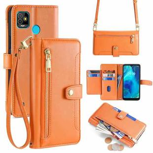 For Tecno Pop 5 Sheep Texture Cross-body Zipper Wallet Leather Phone Case(Orange)