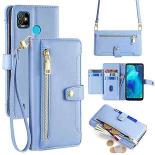 For Tecno Pop 5 Sheep Texture Cross-body Zipper Wallet Leather Phone Case(Blue)