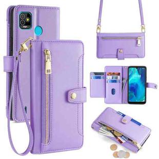 For Tecno Pop 5 Sheep Texture Cross-body Zipper Wallet Leather Phone Case(Purple)