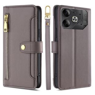 For Tecno Pova 6 5G Sheep Texture Cross-body Zipper Wallet Leather Phone Case(Grey)