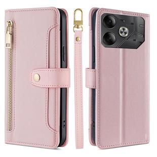 For Tecno Pova 6 5G Sheep Texture Cross-body Zipper Wallet Leather Phone Case(Pink)