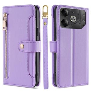 For Tecno Pova 6 5G Sheep Texture Cross-body Zipper Wallet Leather Phone Case(Purple)