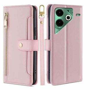 For Tecno Pova 6 Neo 4G Sheep Texture Cross-body Zipper Wallet Leather Phone Case(Pink)