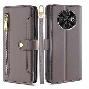 For Tecno Spark 30C 4G Sheep Texture Cross-body Zipper Wallet Leather Phone Case(Grey)