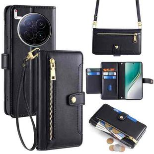 For Tecno Camon 40 Premier 5G Sheep Texture Cross-body Zipper Wallet Leather Phone Case(Black)