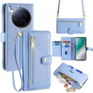 For Tecno Camon 40 Premier 5G Sheep Texture Cross-body Zipper Wallet Leather Phone Case(Blue)