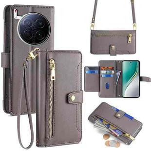 For Tecno Camon 40 Premier 5G Sheep Texture Cross-body Zipper Wallet Leather Phone Case(Grey)