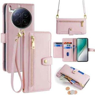 For Tecno Camon 40 Premier 5G Sheep Texture Cross-body Zipper Wallet Leather Phone Case(Pink)