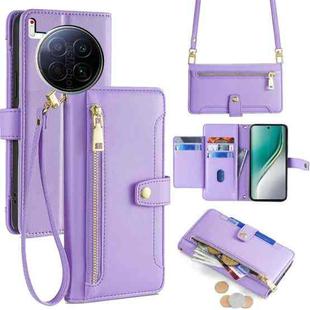 For Tecno Camon 40 Premier 5G Sheep Texture Cross-body Zipper Wallet Leather Phone Case(Purple)