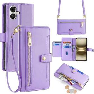 For Tecno Pop 10 4G Sheep Texture Cross-body Zipper Wallet Leather Phone Case(Purple)