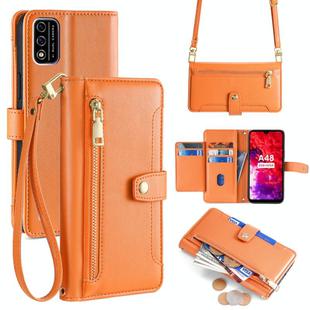 For Itel A48 Sheep Texture Cross-body Zipper Wallet Leather Phone Case(Orange)