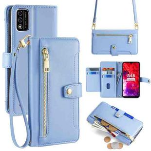 For Itel A48 Sheep Texture Cross-body Zipper Wallet Leather Phone Case(Blue)