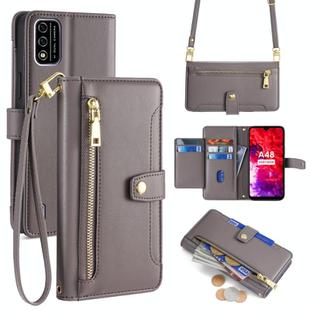 For Itel A48 Sheep Texture Cross-body Zipper Wallet Leather Phone Case(Grey)