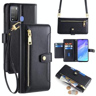 For Itel Vision 1 Pro Sheep Texture Cross-body Zipper Wallet Leather Phone Case(Black)