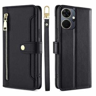 For Itel P55+ 4G Sheep Texture Cross-body Zipper Wallet Leather Phone Case(Black)