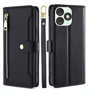 For Itel A50 4G Sheep Texture Cross-body Zipper Wallet Leather Phone Case(Black)