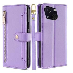 For Itel A50C 4G Sheep Texture Cross-body Zipper Wallet Leather Phone Case(Purple)