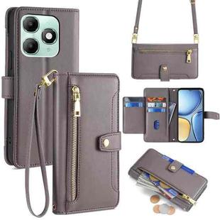 For itel A90 4G Sheep Texture Cross-body Zipper Wallet Leather Phone Case(Grey)