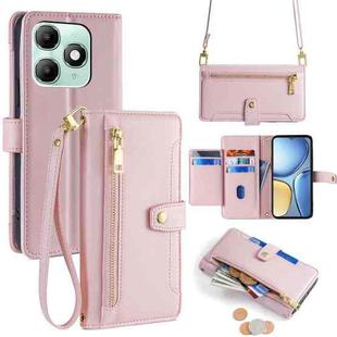 For itel A90 4G Sheep Texture Cross-body Zipper Wallet Leather Phone Case(Pink)