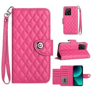 For Xiaomi 13T / 13T Pro Rhombic Texture Flip Leather Phone Case with Lanyard(Rose Red)