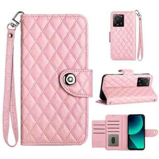 For Xiaomi 13T / 13T Pro Rhombic Texture Flip Leather Phone Case with Lanyard(Pink)