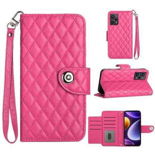 For Xiaomi Poco F5 / Redmi Note 12 Turbo Rhombic Texture Flip Leather Phone Case with Lanyard(Rose Red)