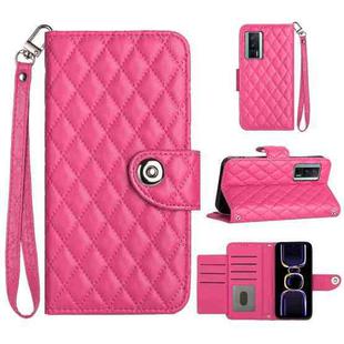 For Xiaomi Poco F5 Pro / Redmi K60 Rhombic Texture Flip Leather Phone Case with Lanyard(Rose Red)