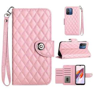 For Xiaomi Redmi 12C / 11A / Poco C55 Rhombic Texture Flip Leather Phone Case with Lanyard(Pink)