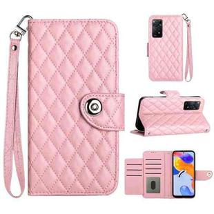 For Xiaomi Redmi Note 11 Pro 5G/4G Global Rhombic Texture Flip Leather Phone Case with Lanyard(Pink)