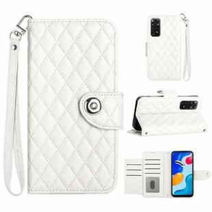 For Xiaomi Redmi Note 11S / Note 11 Global Rhombic Texture Flip Leather Phone Case with Lanyard(White)