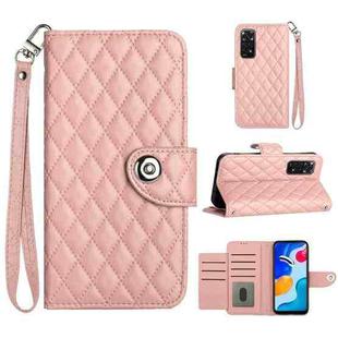 For Xiaomi Redmi Note 11S / Note 11 Global Rhombic Texture Flip Leather Phone Case with Lanyard(Coral Pink)