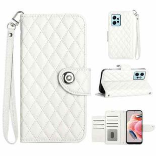 For Xiaomi Redmi Note 12 4G Rhombic Texture Flip Leather Phone Case with Lanyard(White)