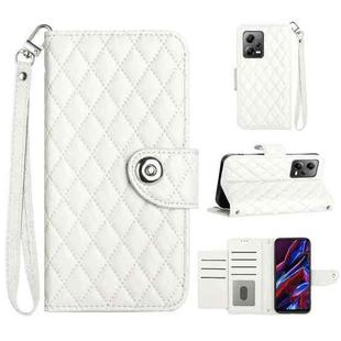 For Xiaomi Redmi Note 12 5G Rhombic Texture Flip Leather Phone Case with Lanyard(White)