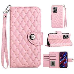For Xiaomi Redmi Note 12 5G Rhombic Texture Flip Leather Phone Case with Lanyard(Pink)