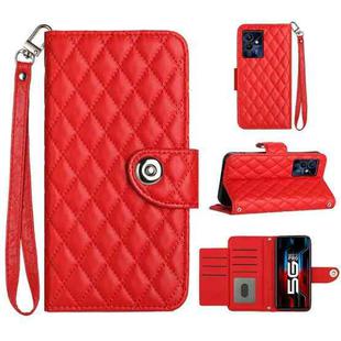 For Xiaomi Redmi Note 12 Pro 5G Rhombic Texture Flip Leather Phone Case with Lanyard(Red)