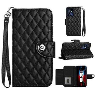 For Xiaomi Redmi Note 12 Pro 5G Rhombic Texture Flip Leather Phone Case with Lanyard(Black)