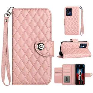For Xiaomi Redmi Note 12 Pro 5G Rhombic Texture Flip Leather Phone Case with Lanyard(Coral Pink)