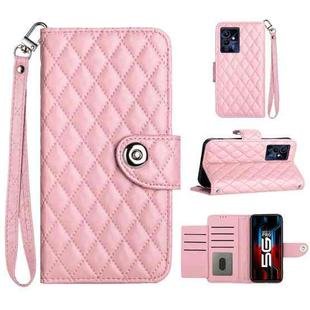 For Xiaomi Redmi Note 12 Pro 5G Rhombic Texture Flip Leather Phone Case with Lanyard(Pink)