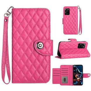 For Xiaomi Redmi Note 12 Pro Speed Rhombic Texture Flip Leather Phone Case with Lanyard(Rose Red)