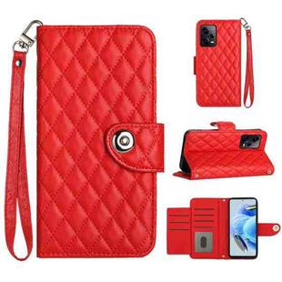 For Xiaomi Redmi Note 12 Pro+ 5G Rhombic Texture Flip Leather Phone Case with Lanyard(Red)