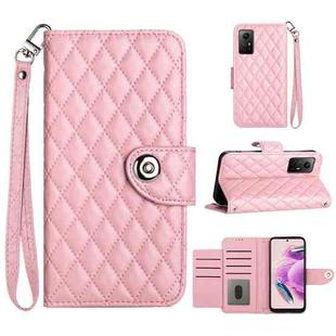 For Xiaomi Redmi Note 12S 4G Rhombic Texture Flip Leather Phone Case with Lanyard(Pink)