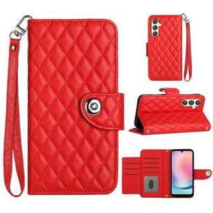 For Samsung Galaxy A24 4G Rhombic Texture Flip Leather Phone Case with Lanyard(Red)