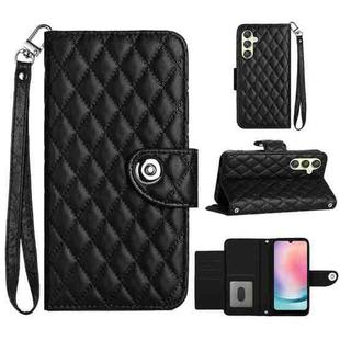 For Samsung Galaxy A34 Rhombic Texture Flip Leather Phone Case with Lanyard(Black)