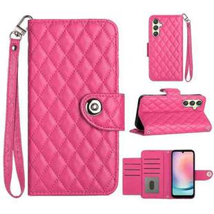 For Samsung Galaxy A34 Rhombic Texture Flip Leather Phone Case with Lanyard(Rose Red)